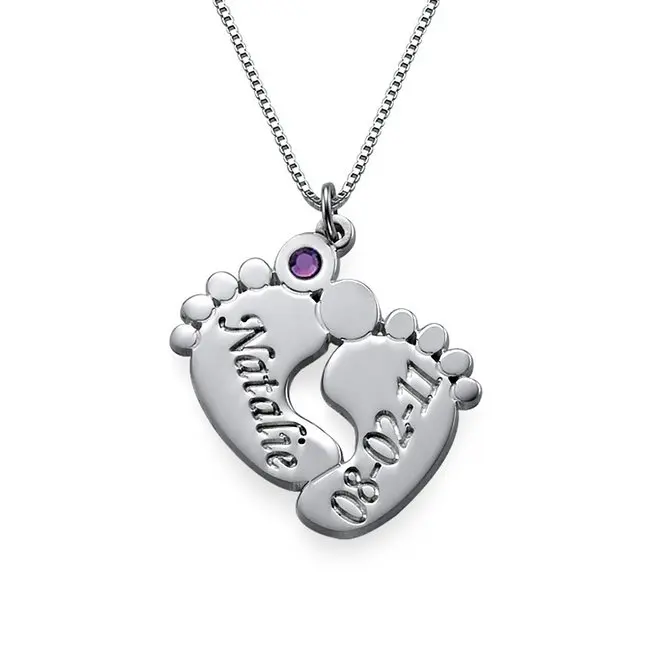 

Engraved Baby Feet Pendant Necklace with Birthstones 2018 New Arrival Birthstone Necklaces for Men and Women Dropshipping YP2489