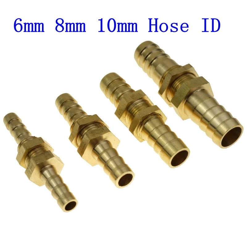 1//4/" 6mm Brass Bulkhead Fitting Hose Barb Mender Pipe Tube Fuel Water Boat Air