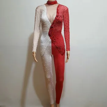Fashionable White Red Jumpsuit With Pearls One-Piece Elastic Sexy Bodysuit For Evening Scenes Parties Luxury Leggings DJ389
Fashionable White Red Jumpsuit With Pearls One-Piece Elastic Sexy Bodysuit For Evening Scenes Parties Luxury Leggings DJ389