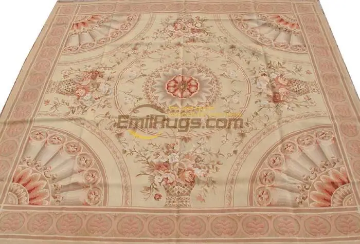 Hand Woven Pictorial French Aubusson Wool Antique French Wool 19th Century Aubusson Carpet Wool Rug Carpet