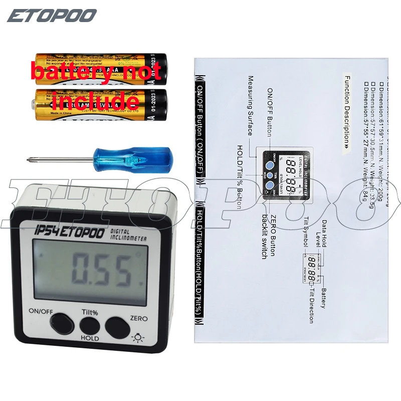 IP54 Electronic Protractor inclinometer With Back light Angle Bevel Box Magnetic Base Inside Angle Meter Measuring Tool
IP54 Electronic Protractor inclinometer With Back light Angle Bevel Box Magnetic Base Inside Angle Meter Measuring Tool