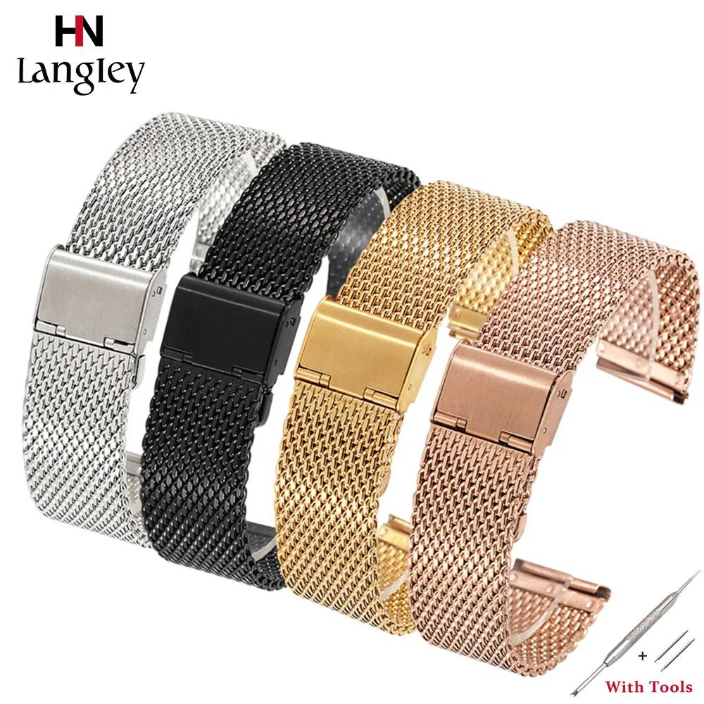 Stainless Steel Mesh Band Wristwatch Straps Rose Golden Black Watchband 18mm/20mm/22mm/24mm Fashion Durable Straps Wholesale
Stainless Steel Mesh Band Wristwatch Straps Rose Golden Black Watchband 18mm/20mm/22mm/24mm Fashion Durable Straps Wholesale