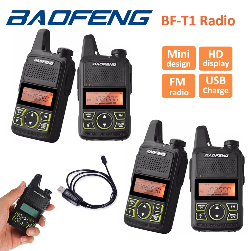 

4pcs New Baofeng T1 Two Way Ham Radio BF-T1 Mini Walkie Talkie Portable Handheld CB FM Transceiver +Free Programming Cable