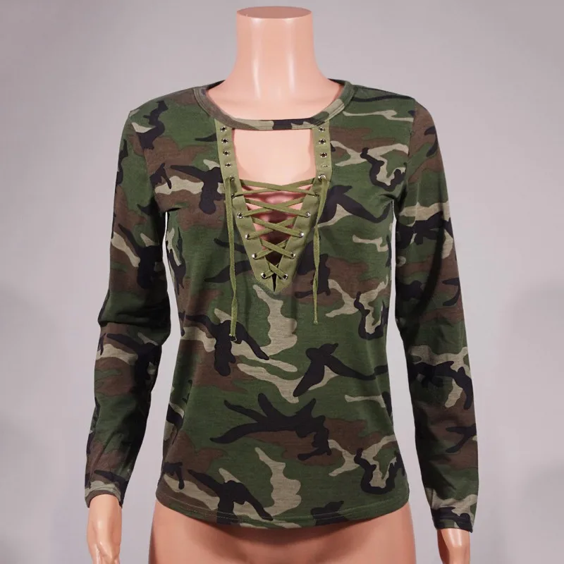 Sexy Womens Bandage Tops O-Neck Long Sleeve Camouflage Casual Tee Autumn Hollow Out Top T-Shirt
Sexy Womens Bandage Tops O-Neck Long Sleeve Camouflage Casual Tee Autumn Hollow Out Top T-Shirt