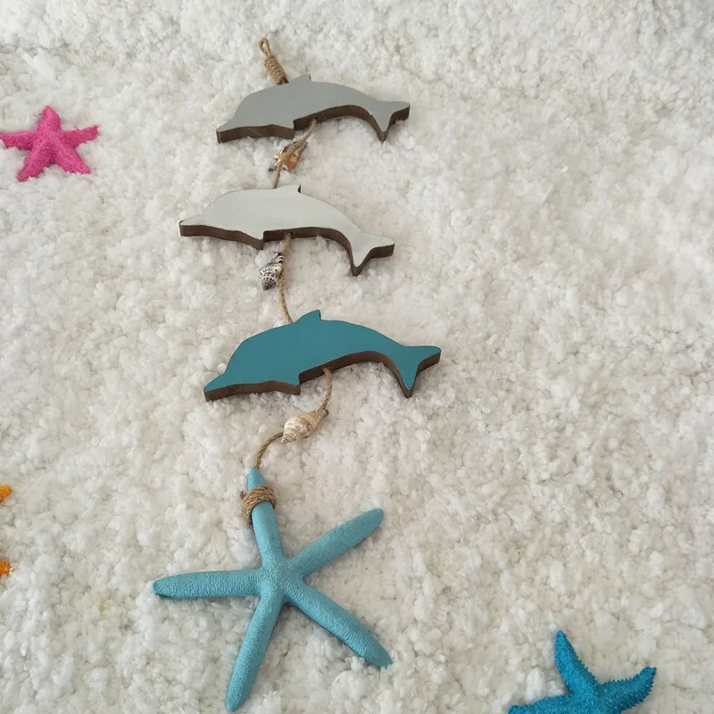Waliicorners style resin starfish wooden fish string home decor fishing net accessories wall hanging background shooting props 12