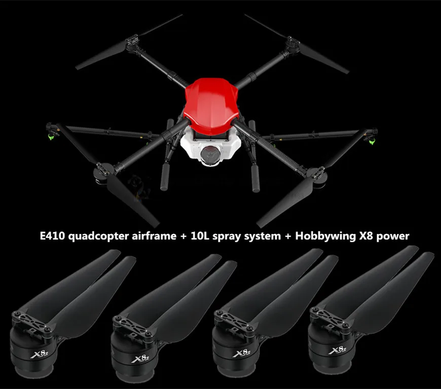 E410 10L Agricultural spraying drone flight platform 1300mm waterproof quadcopter fold frame 10KG sprayer kit X8 / E5000 power
E410 10L Agricultural spraying drone flight platform 1300mm waterproof quadcopter fold frame 10KG sprayer kit X8 / E5000 power