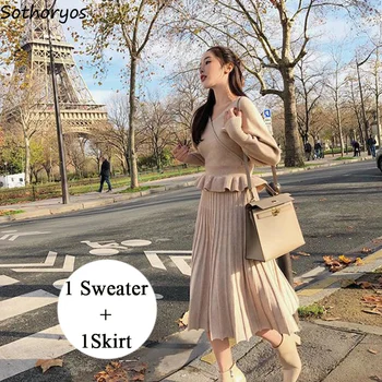 Women Sets 2020 V-Neck Leisure Solid Simple All-match Elegant Short Knitting Clothing Korean Style Kawaii Skirt Womens Chic Set
Women Sets 2020 V-Neck Leisure Solid Simple All-match Elegant Short Knitting Clothing Korean Style Kawaii Skirt Womens Chic Set