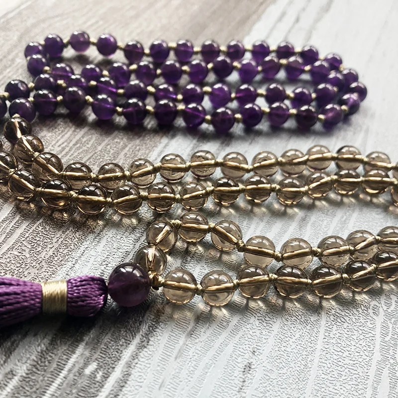 Amethysts Smoky Q-uartz Mala Necklaces 108 Meditation Beads Necklace Buddhist Prayer Beads Purple Tassel Necklace Chakra Jewelry
Amethysts Smoky Q-uartz Mala Necklaces 108 Meditation Beads Necklace Buddhist Prayer Beads Purple Tassel Necklace Chakra Jewelry