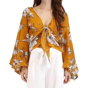 Women's Blouses Clothes V Neck Long Flare Sleeves Floral Print Short Blouse Tops Summer Style Blouse Female
Women's Blouses Clothes V Neck Long Flare Sleeves Floral Print Short Blouse Tops Summer Style Blouse Female