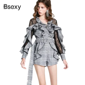 Women Plaid Playsuit 2018 Autumn Sexy Jumpsuits See Though Ruffle Plaid Lace bodysuit Runway Long Sleeve Short Jumpsuit & romper
Women Plaid Playsuit 2018 Autumn Sexy Jumpsuits See Though Ruffle Plaid Lace bodysuit Runway Long Sleeve Short Jumpsuit & romper