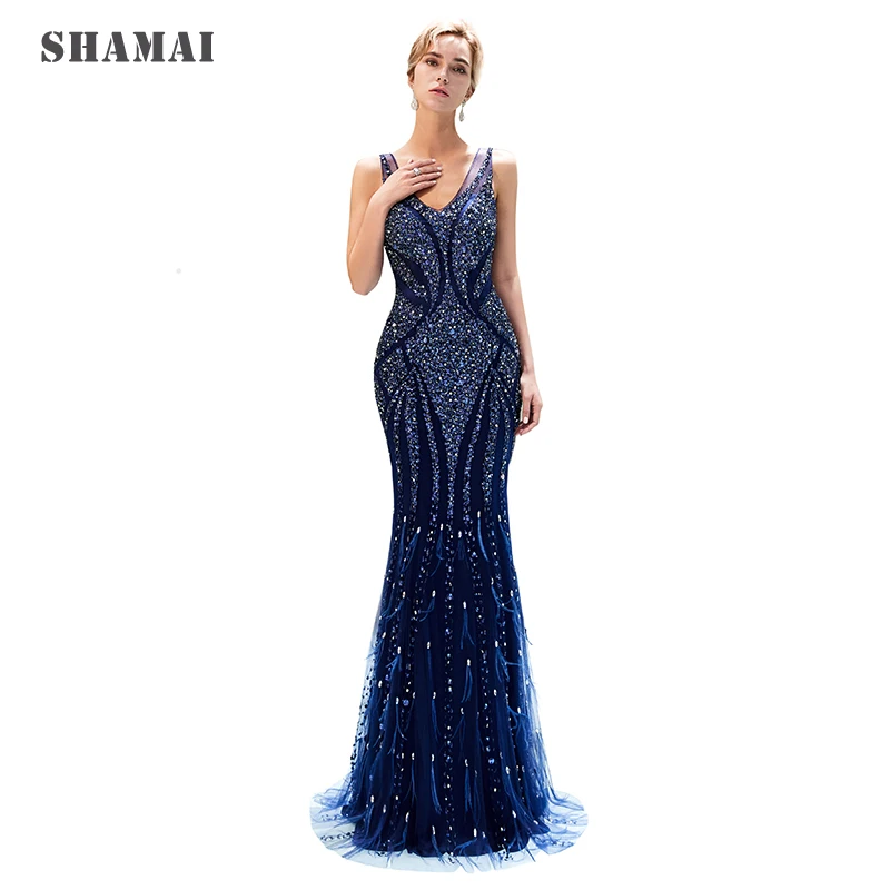 SHAMAI Women Elegant Evening Dress V-Neck Long Evening Dresses Women's Party High Quality Navy Blue Formal Prom Gowns 82691
SHAMAI Women Elegant Evening Dress V-Neck Long Evening Dresses Women's Party High Quality Navy Blue Formal Prom Gowns 82691