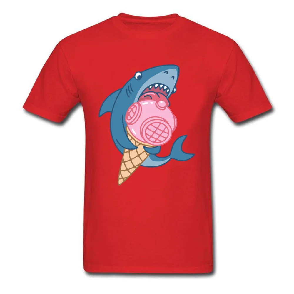 Shark and ice cream 3D Printed NEW YEAR DAY 100% Cotton O Neck Men Tops T Shirt Tee-Shirt 2018 Hot Sale Short Sleeve T Shirts Shark and ice cream red