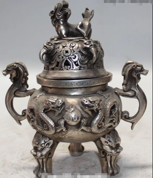 WBY---607+++8" Old Marked Chinese Palace Silver Fly Dragon Lion Statue incense burner Censer
WBY---607+++8" Old Marked Chinese Palace Silver Fly Dragon Lion Statue incense burner Censer