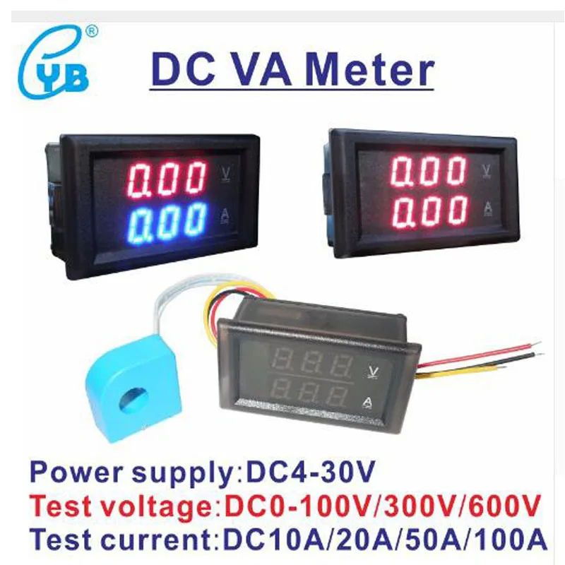 

YB28VA DC Voltage Current Meter 10A 20A 50A 100A 200A 300A 0-100V 300V 600V Hall LED Digital Voltmeter Ammeter Dual Meter Ampere