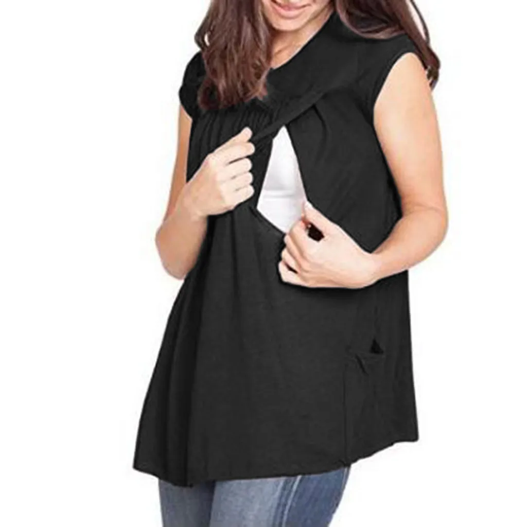 Women Pregnant Clothes Summer Sleeveless Solid Nursing Tops Breastfeeding T Shirt Maternity Clothing Tees Breast Feeding Top 
Women Pregnant Clothes Summer Sleeveless Solid Nursing Tops Breastfeeding T Shirt Maternity Clothing Tees Breast Feeding Top