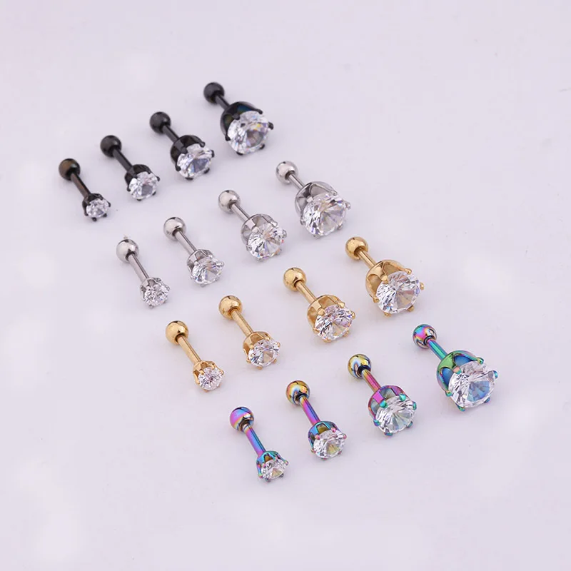 2pcs/lot Surgical Steel Crystal Prong Setting Zircon Multi Colors Stud Earrings Sexy Jewelry Ear Cartilage Tragus Piercing
2pcs/lot Surgical Steel Crystal Prong Setting Zircon Multi Colors Stud Earrings Sexy Jewelry Ear Cartilage Tragus Piercing