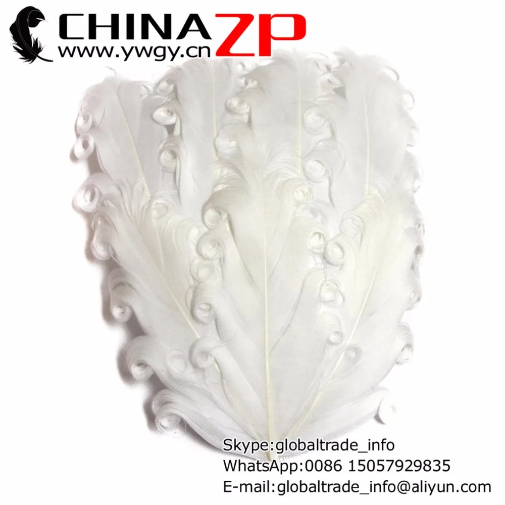 

CHINAZP Factory Exporting 50pcs/lot Top Quality Curly White Nagorie Pad Hair Decoration Goose Feathers