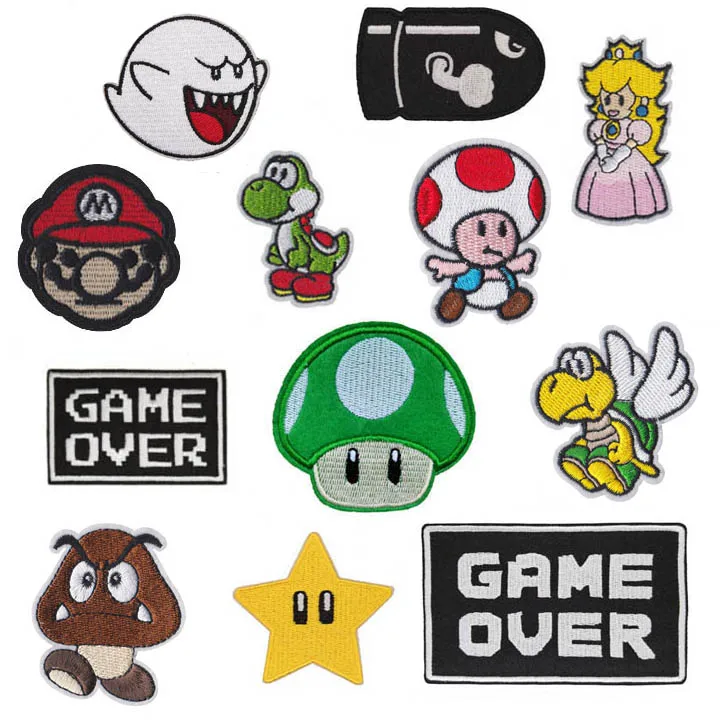 super mario character mario, peach, yoshi, mushroom embroidered iron on patch, kids children clothing DIY applique wholesale
super mario character mario, peach, yoshi, mushroom embroidered iron on patch, kids children clothing DIY applique wholesale