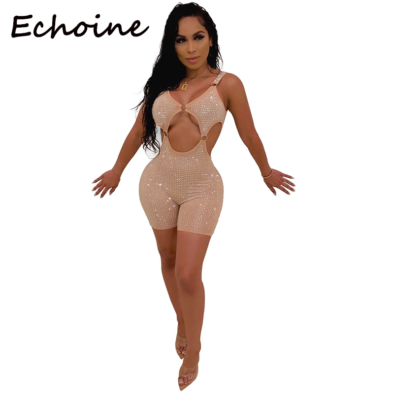 Женское прозрачное боди со стразами Echoine комбинезон на бретельках с открытой