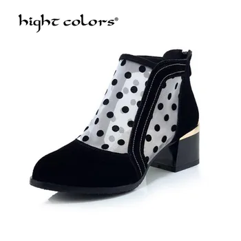 

Plus Size 33~43 Hight Colors Women's Shoes Mesh Spring Summer Fashion Boots High Heels Round Toe Mid-Calf Boots Shoe DX-012