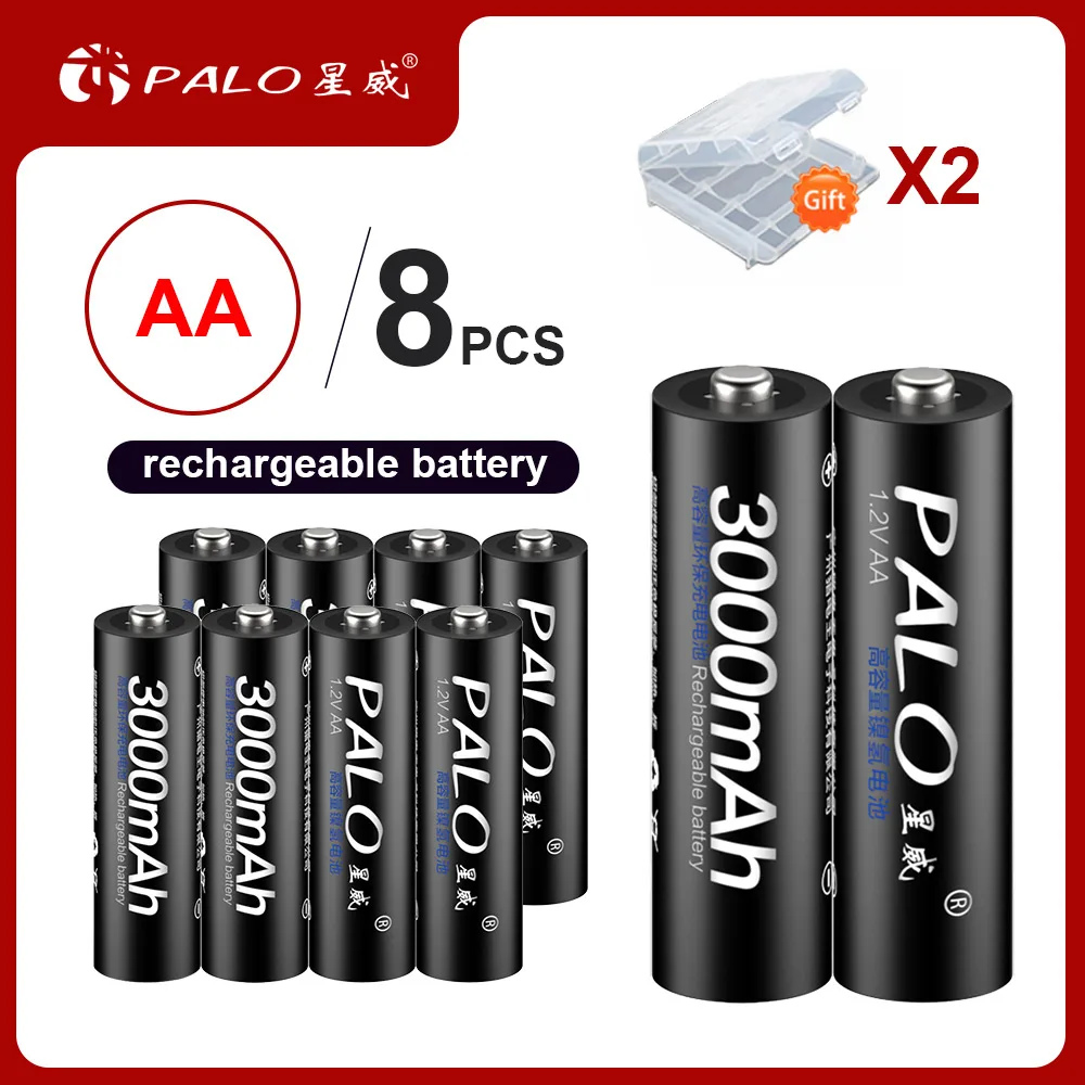 PALO 8Pcs 100% Original 1.2V AA batteries 3000mAh Ni-MH 2a 2A AA Rechargeble Battery For camera toy Flashlight
PALO 8Pcs 100% Original 1.2V AA batteries 3000mAh Ni-MH 2a 2A AA Rechargeble Battery For camera toy Flashlight