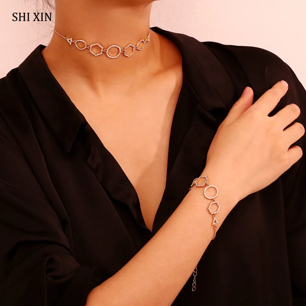SHIXIN Charms Luxury Shine Crystal Geometric Bracelet Choker Necklace Fashion Jewelry Sets Women Female Collier Hand Chain Gifts
SHIXIN Charms Luxury Shine Crystal Geometric Bracelet Choker Necklace Fashion Jewelry Sets Women Female Collier Hand Chain Gifts