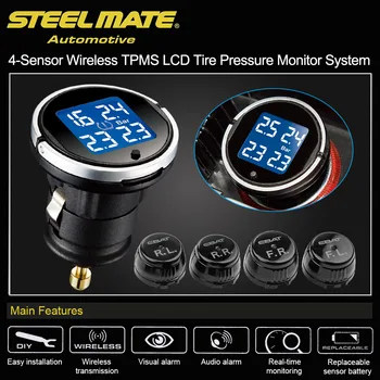 Wireless TPMS LCD Tire Pressure Monitor System Type Pressure Sensors measurement alarm for car Steelmate EBAT ET-710AE 4-sensor
Wireless TPMS LCD Tire Pressure Monitor System Type Pressure Sensors measurement alarm for car Steelmate EBAT ET-710AE 4-sensor