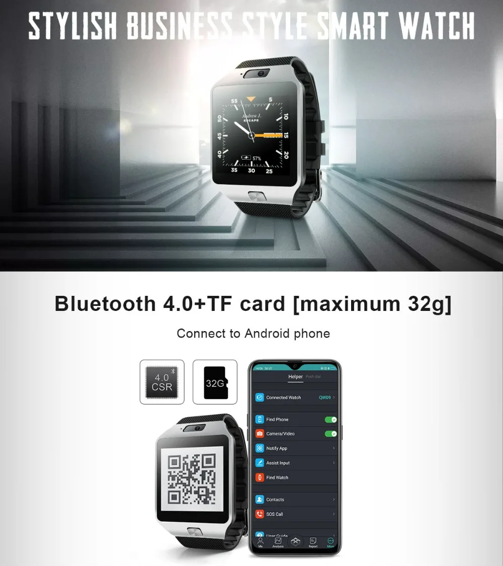 TORNTISC QW09 3G Smart Watch Phone Android 4.4 512MB4GB Support WIFI Real-Pedometer SIM Card Call Smartwatch Men Women PK DZ09 (1)