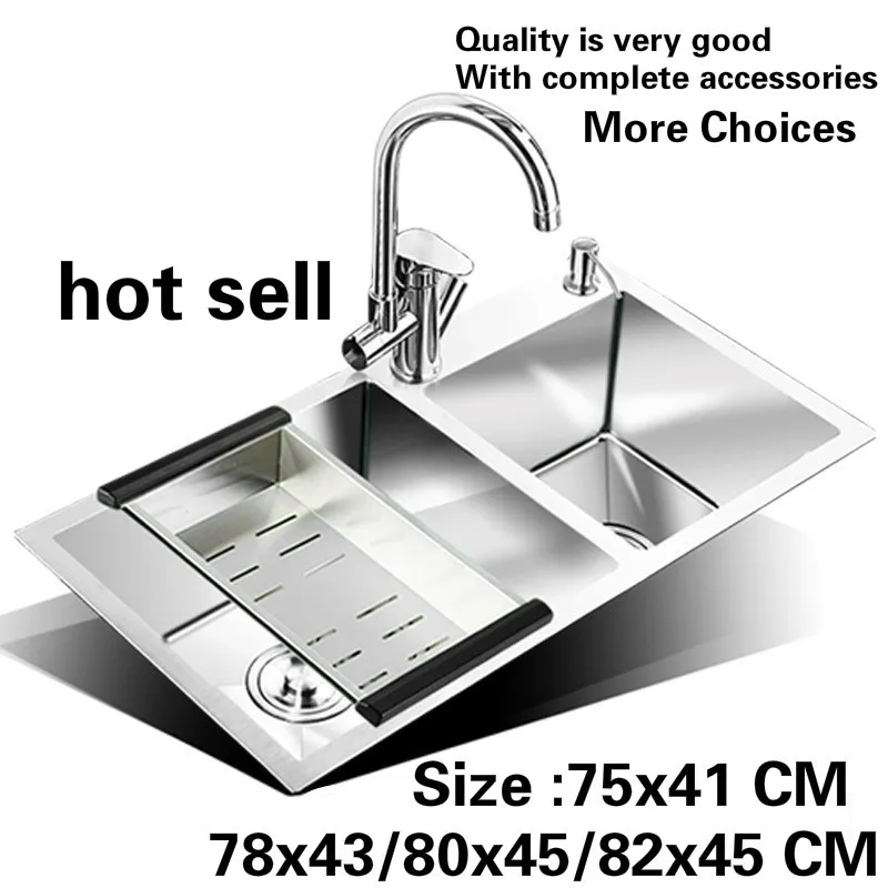 

Free shipping Household fashion luxury kitchen manual sink double groove 304 stainless steel hot sell 75x41/78x43/80x45/82x45 CM