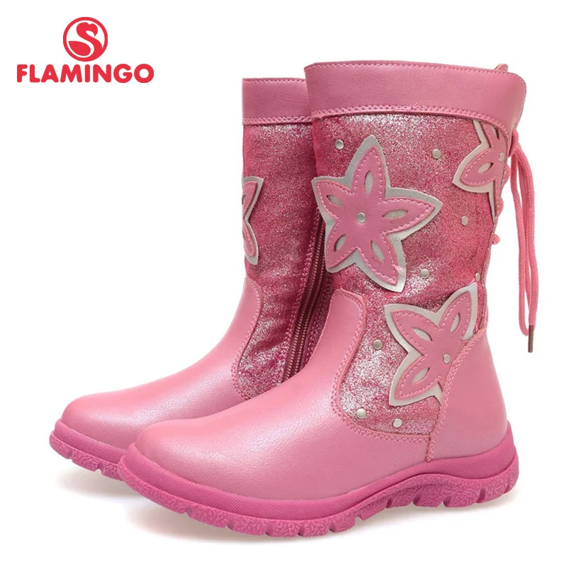 Фламинго высокого качества Мода 2015 кожаная зимняя детская обувь для девочек