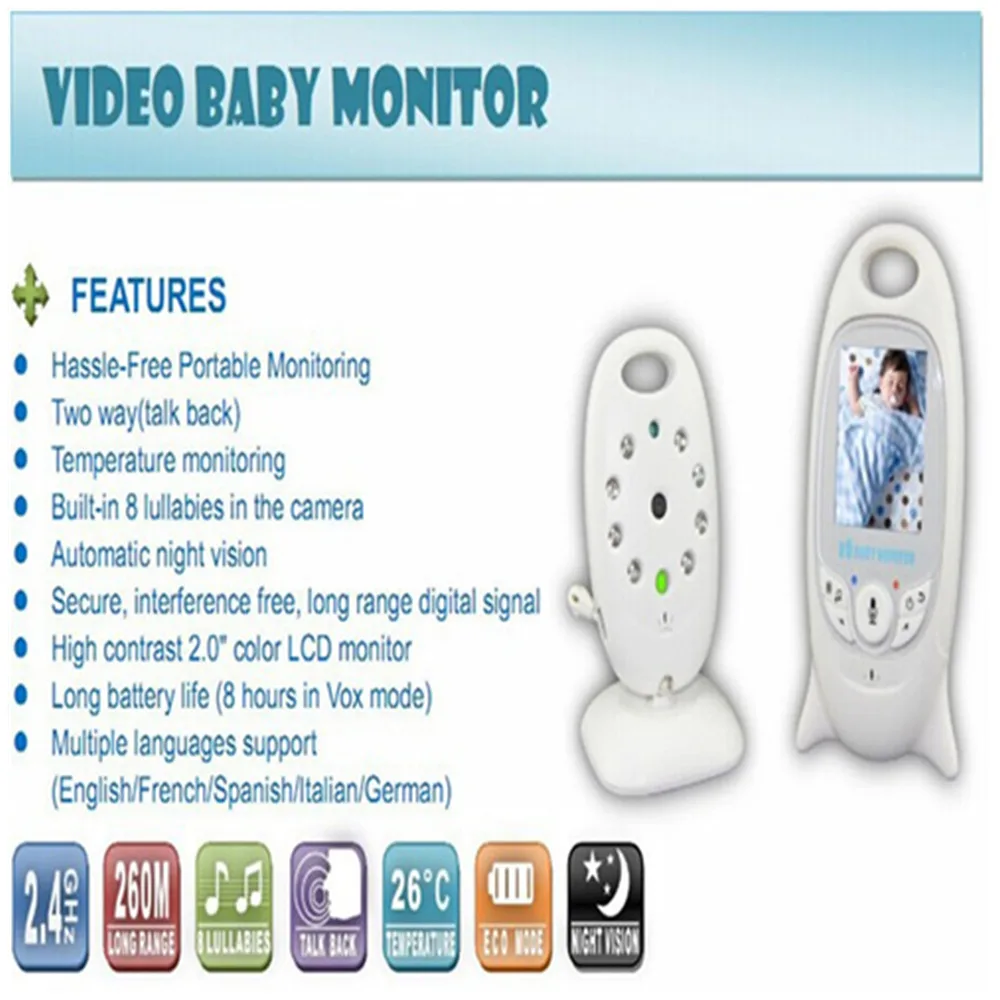 2019 VB601 Wireless Baby Monitor Infant 2.4GHz Digital Video Baby Monitor Temperature Display Night Vision Music Nanny Monitor
2019 VB601 Wireless Baby Monitor Infant 2.4GHz Digital Video Baby Monitor Temperature Display Night Vision Music Nanny Monitor