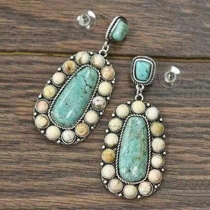 Bohemian Natural Green Blue Stone Earrings for Women Vintage Jewelry 2019 New Tibetan Indian Turquoises Dangle Earrings O4M285
Bohemian Natural Green Blue Stone Earrings for Women Vintage Jewelry 2019 New Tibetan Indian Turquoises Dangle Earrings O4M285