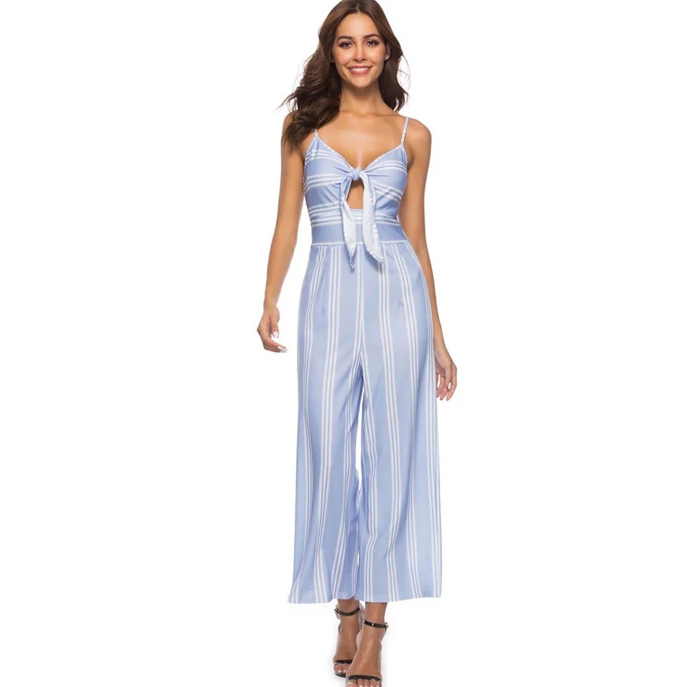 Spaghetti Strap Jumpsuit Romper Women Cut out Knot Front Mid Waist Bow Tie Backless Playsuits Wide Leg Stripe Overalls DCJ-18625
Spaghetti Strap Jumpsuit Romper Women Cut out Knot Front Mid Waist Bow Tie Backless Playsuits Wide Leg Stripe Overalls DCJ-18625