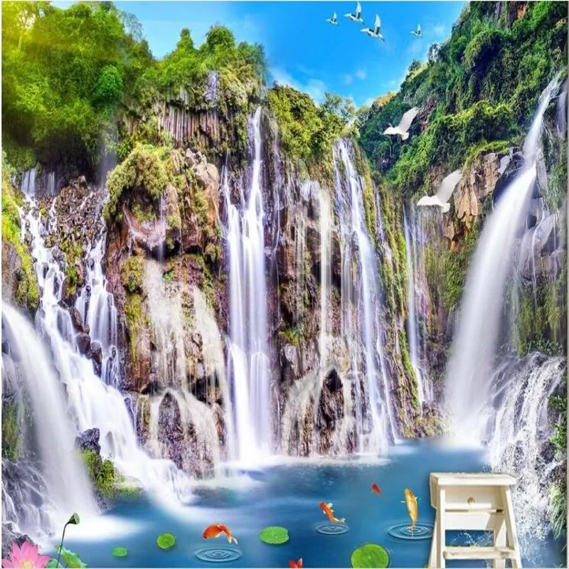 

wellyu Custom large - scale murals flow water health wood bridge 3D landscape background wall background painting wallpaper