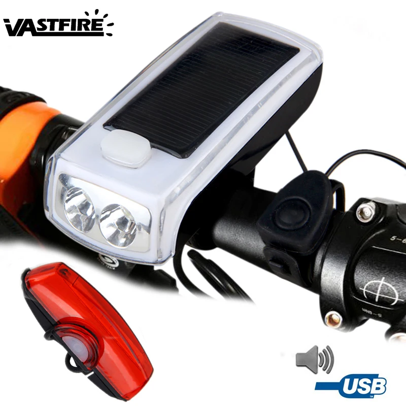 Solar Powered Bicycle Light LED1200 mAh USB Rechargeable Headlight with 140dB Bicycle Horn + Safety Taillight
Solar Powered Bicycle Light LED1200 mAh USB Rechargeable Headlight with 140dB Bicycle Horn + Safety Taillight