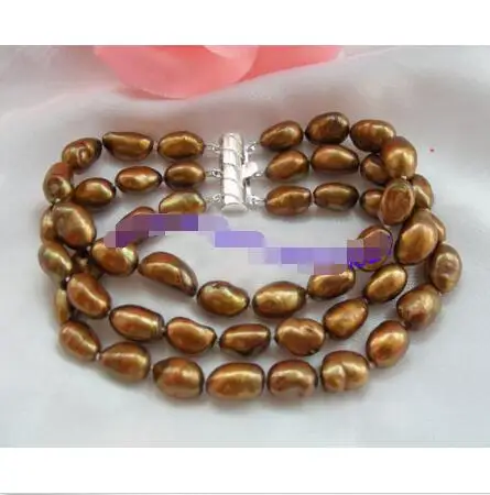 

Wholesale price 16new ^^^^classic 3strands 11mm baroque coffee freshwater cultured pearls bracelet