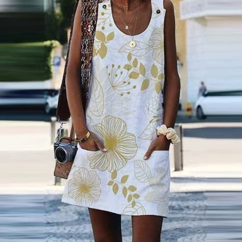 New Arrival Vintage Bohemian Button Sleeveless O Neck Floral Printed Pocket Mini Dress Beach Womens Summer Loose Sundress
New Arrival Vintage Bohemian Button Sleeveless O Neck Floral Printed Pocket Mini Dress Beach Womens Summer Loose Sundress