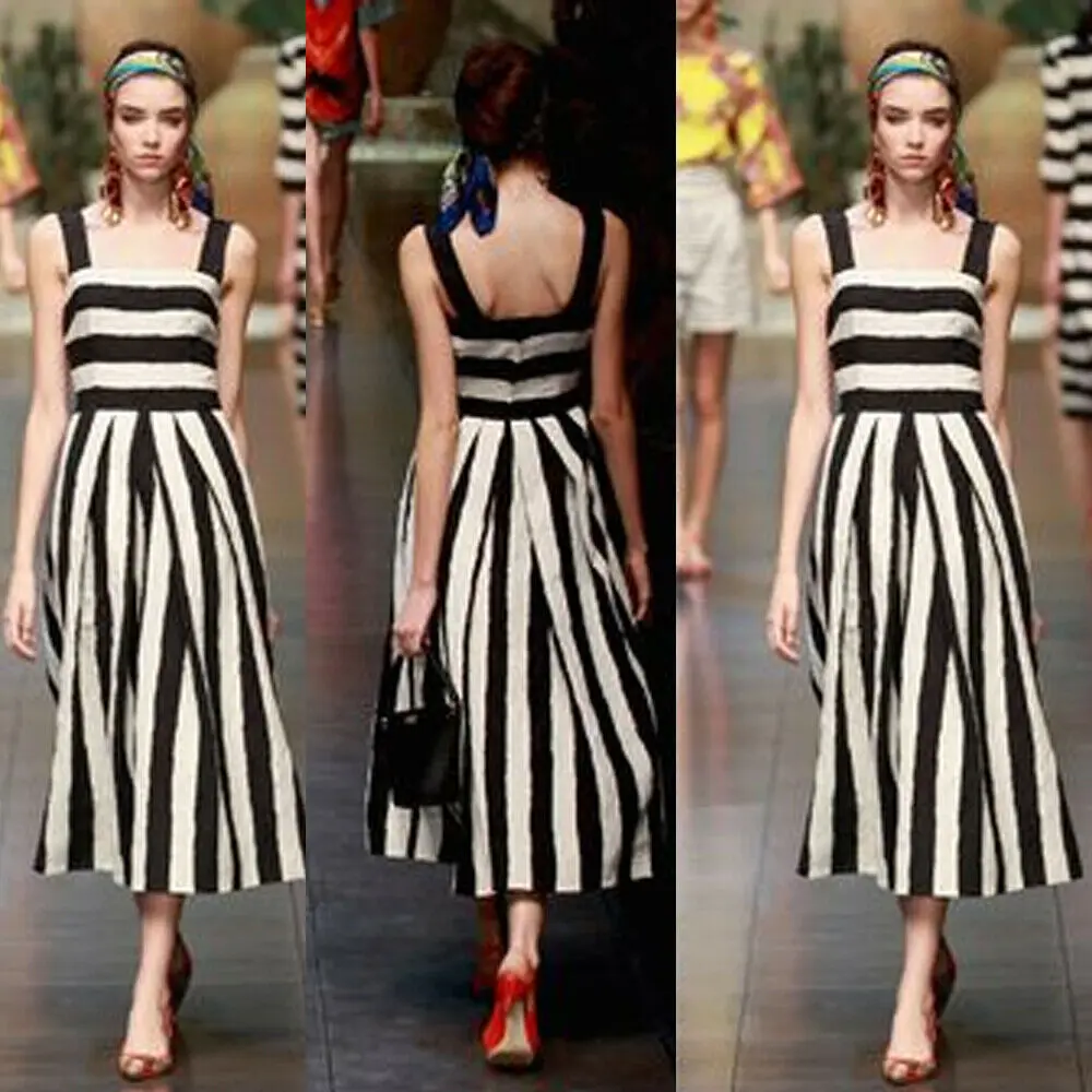 2019 Newest Hot Womens Sleeveless Backless Boho Party Casual Black White Striped Maxi Dress Long Dresses Evening Party Dress 
2019 Newest Hot Womens Sleeveless Backless Boho Party Casual Black White Striped Maxi Dress Long Dresses Evening Party Dress