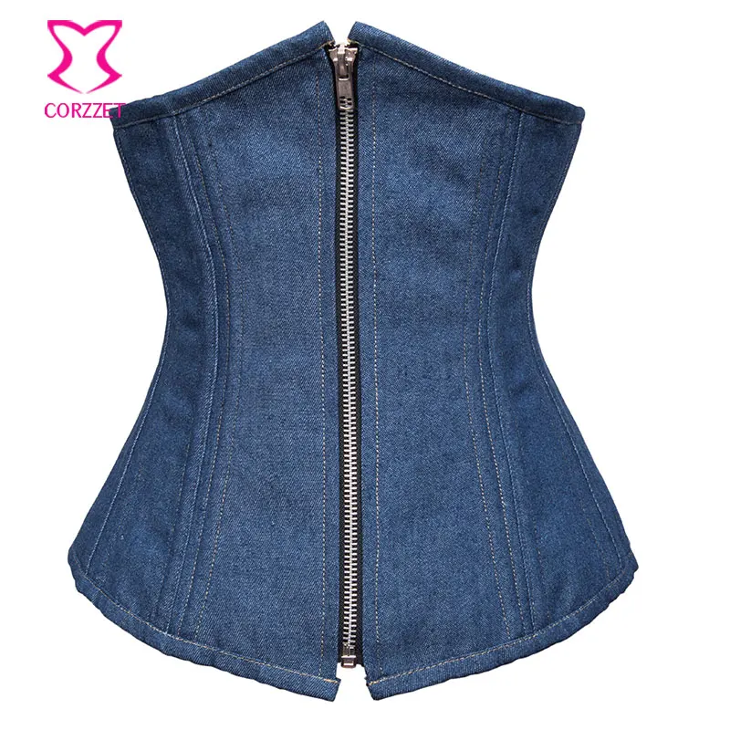 Blue Denim Underbust Corset Sexy Corselet Waist Trainer with Zipper Bustier Femme Steel Boned Corsets and Bustiers Women Korset
Blue Denim Underbust Corset Sexy Corselet Waist Trainer with Zipper Bustier Femme Steel Boned Corsets and Bustiers Women Korset