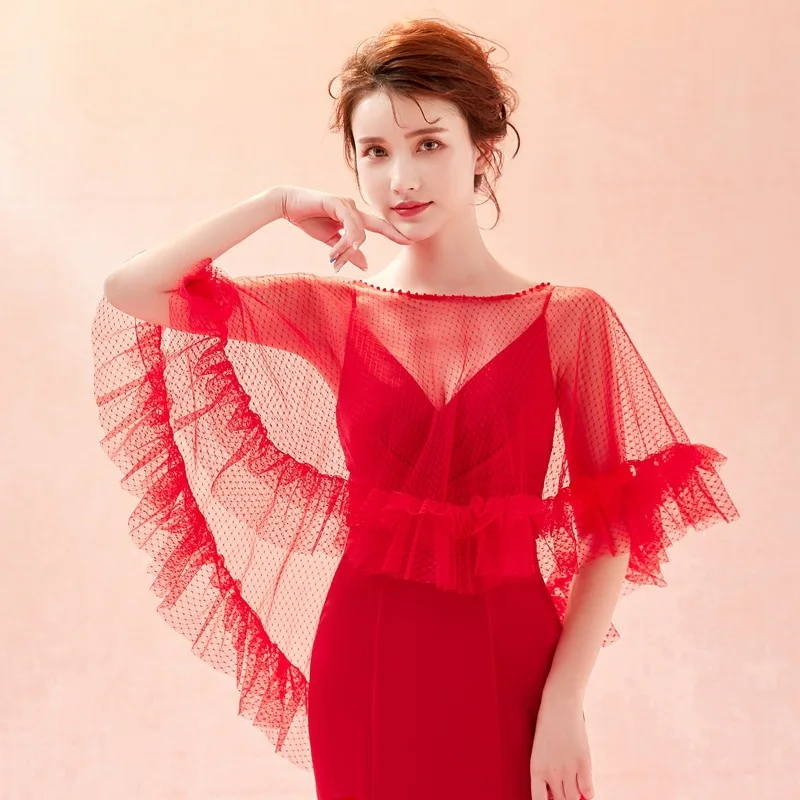 Ceremonial banquet dress points lace soft gauze cape cape small coat spring and summer thin
Ceremonial banquet dress points lace soft gauze cape cape small coat spring and summer thin
