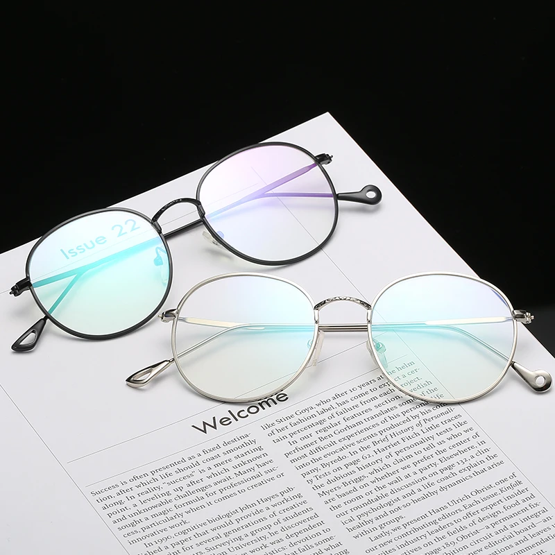 Модные очки круглые Пилот плоские зеркальные прозрачные линзы металлическая
