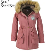 SheBlingBling Women Fashion Parkas Winter Jackets Coats Faux Fur Hooded Collar Casual Long Parkas Cotton Wadded Laidies Overcoat image