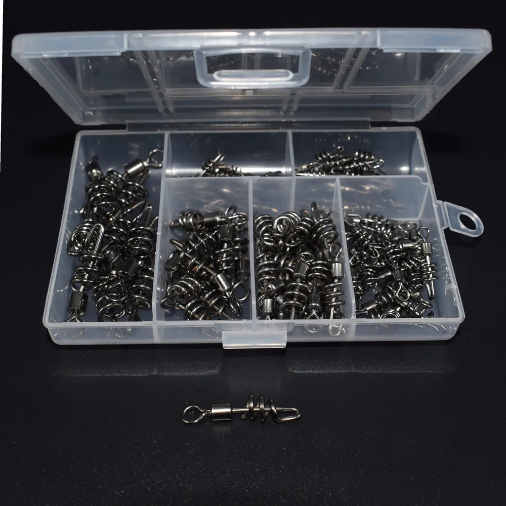 100pcs/lot 6 sizes Fishing Connector Rolling Swivels with screwed snap fishing tackle box 
100pcs/lot 6 sizes Fishing Connector Rolling Swivels with screwed snap fishing tackle box