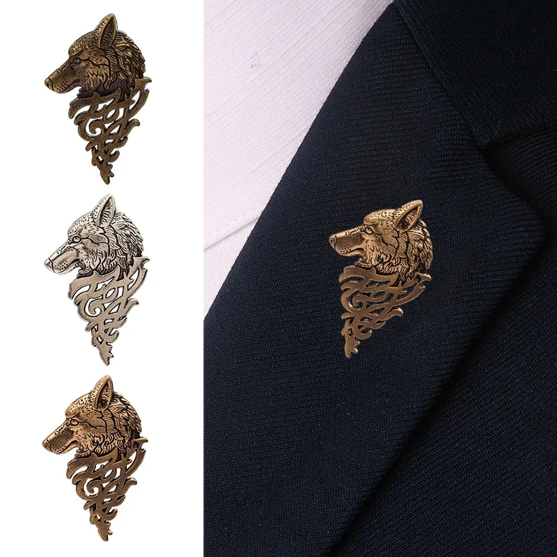 Фото Collar Suit Buckle Retro Brooch Jewelry Domineering Pins Breastpin Head Men's Sale Pin Wolf | Украшения и аксессуары