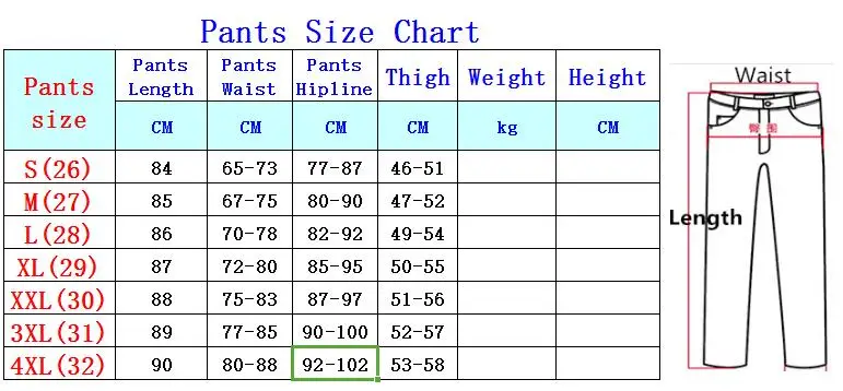 Height Pant Length Chart