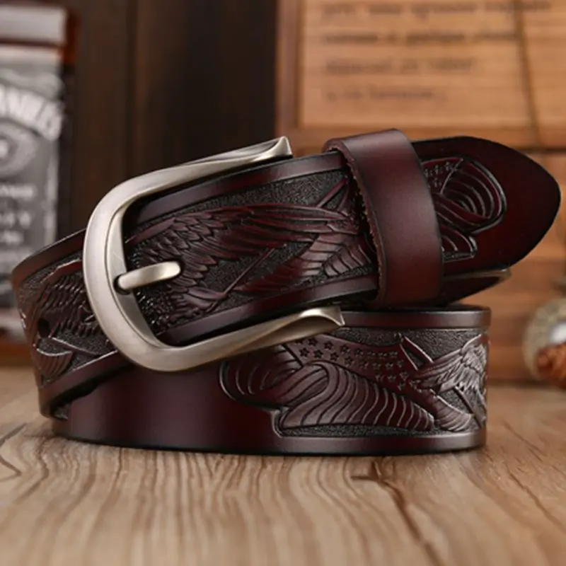 Vintage hawk style pin buckle belt women high quality genuine leather belts for men cinturones hombre coffee new 2019
Vintage hawk style pin buckle belt women high quality genuine leather belts for men cinturones hombre coffee new 2019