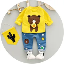 BibiCola Meninos Conjunto de Roupas de Bebê Primavera Outono Moda de Nova Impressão Dos Desenhos Animados Urso Roupas de Bebê Menino de Algodão Crianças Meninas Treino(China)