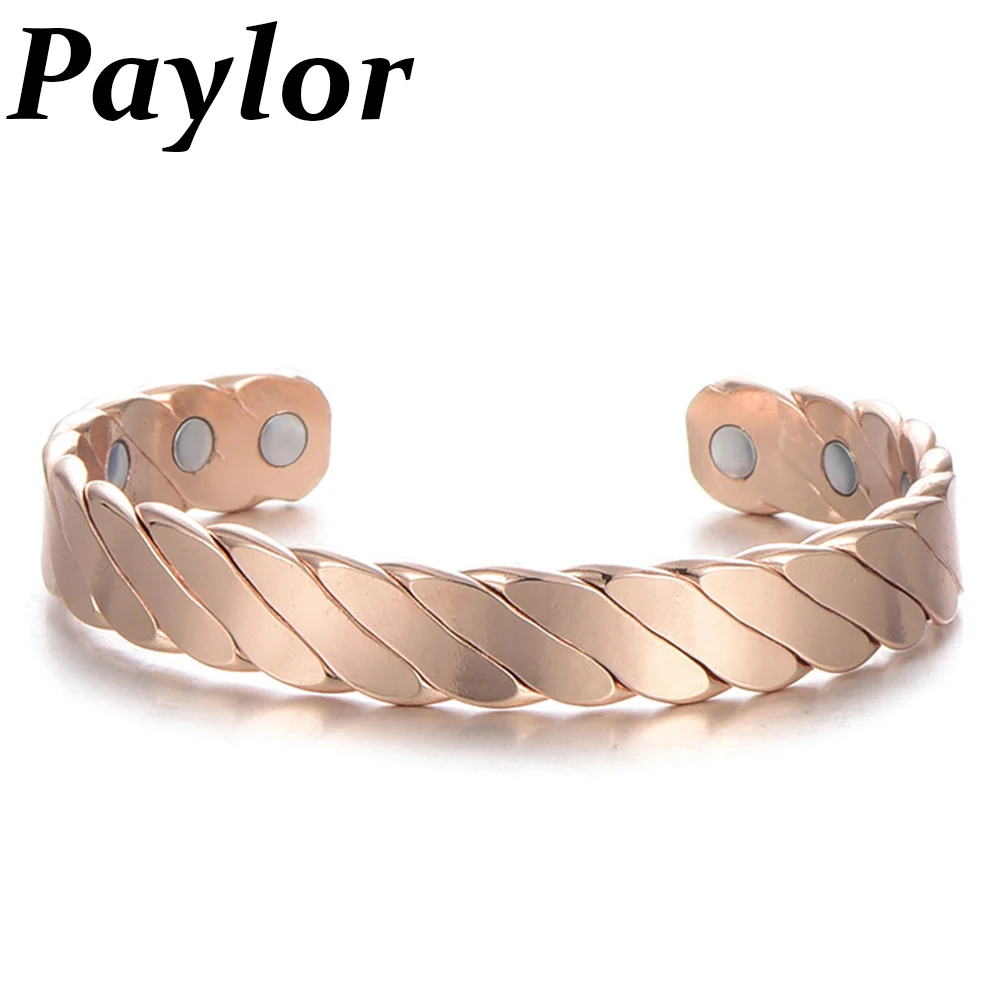Fashion Rose Gold Color Pure Copper Magnetic Bracelet For Women 6pcs Magnets Negative Lons Germanium Health Bracelets Jewelry | Украшения и