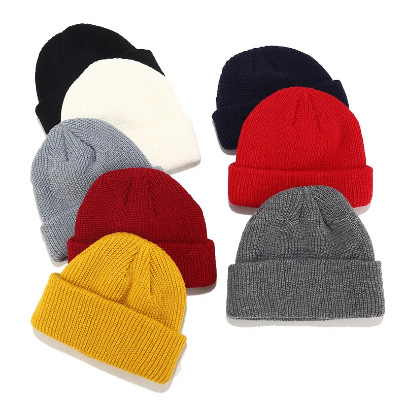 

Unisex Winter Ribbed Knitted dome Cuffed Short Melon Cap Solid Color Skull cap Retro Ski Fisherman Warm Beanie Hat Slouchy Z53