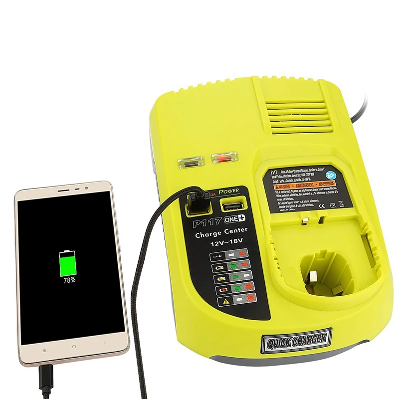 3A 12V 14.4V 18V For Ryobi P117 Rechargeable Battery Charger Battery Pack Power Tool Ni-Cd Ni-Mh Li-Ion P110, P111, P107,P108
3A 12V 14.4V 18V For Ryobi P117 Rechargeable Battery Charger Battery Pack Power Tool Ni-Cd Ni-Mh Li-Ion P110, P111, P107,P108